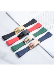 20mm Rubber Watch Band Black Green Blue Adjustable Fold Buckle Watch Band For Rolex Strap For Submarines GMT OYSTERFLEX Bracelet