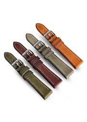 Suitable for antique watch straps, handmade Italian calf leather watchband 18mm 20mm 22mm, frosted retro style soft bracelet