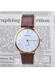 Men Gold Frame Gift Easy Read PU Leather Round Dial Portable Quartz Fashion Simple Pointer Wrist Watch