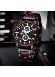 Kunhuang Luxury Wood Stainless Steel Men Watch Fashion Wooden Watches Chronograph Quartz Watches relogio masculino gift man