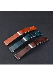 Vintage Leather Watchband Dark Brown Green Distressed Oil Wax Leather Watch Strap 20mm 22mm Quick Release Cowhide Watch Strap