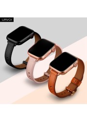 URVOI Band for Apple Watch Series 7 6 SE 5 4 321 Genuine Leather Strap for iWatch Slim Wristwatches Modern Design 14mm Width Girl Strap