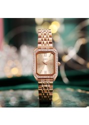 Fashion Rhinestone Watches for Women Quartz Movement Rosegold Stainless Steel Watch Holiday Lovely Gift 3ATM Waterproof Clock