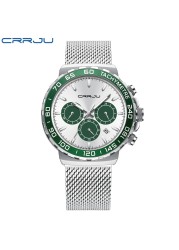 CRRJU Men's Watch Quartz 2022 New Japanese Chronograph Top Brand Water Resistant Stainless Wrist Watches With Date Relogio Masculino