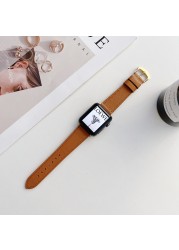 Leather Strap for Apple Watch Band 45mm 41mm Rose Gold Bangle Buckle Wristband for iWatch 7 6 5 4 3 SE 44mm 42mm 40mm 38mm Band