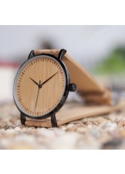 Bobo Bird Men's Watches Natural Wooden Quartz Wristwatch With Wooden Strap Genuine Leather With Wooden Box Watches For Men Gift