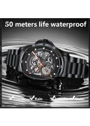 2022 AILANG Skeleton Luxury Watch Men Automatic Mechanical Watch Stainless Steel Black Waterproof Watch Relogio