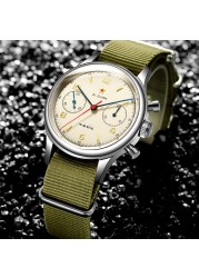 38 Pilots Men's ST19 Chronograph Watch Acrylic/Sapphire Glass 1963 Seagull Movement Male NATO Strap Men Mechanical Wristwatches