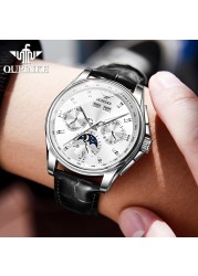 OUPINKE Luxury Watch Men Mechanical Wristwatches Leather Sapphire Waterproof Sports Business Moon Phase Automatic Watch for Men