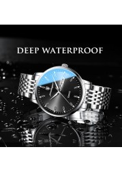 POEDAGAR Men's Watch 2022 Stainless Steel Stain Business Quartz Men's Wristwatch Waterproof Luminous Date Swiss Brand Luxury Watches