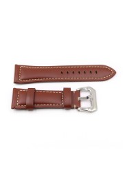 Rolamy - Soft Brown Genuine Leather Watch Strap Thickened Replacement Watch Strap Handmade with Pre-V Screw Buckle 22 24 26mm