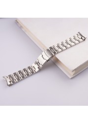 Rolamy 22mm Silver All Brushed Solid Curved End Links Replacement Watchband Bracelet Double Push Clasp For Seiko SKX 007