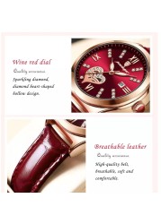 POEDAGAR 2022 Women Watches Fashion Leather Romance Red Dial Luxury Ladies Watch Waterproof Quartz Date Swiss Brand Wristwatch