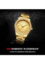 FNGEEN Mens Watches Luxury Brand Chinese Golden Dragon Quartz Watch Diamond Dial Stainless Steel Watch Male Relogio Masculin