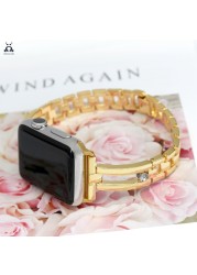 Beaded Folding Clasp Strap for Apple Watch Series 7 6 SE 5 4 3 Stainless Steel Shiny Strap for iWatch Zircon Rhinestone 41 45mm