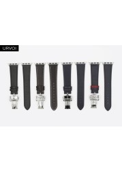 URVOI Deploy Buckle Strap for Apple Watch Series 7 6 SE 5 4 3 2 1 Strap for iwatch Strap Round Single Leather Watch Strap Swift