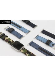 URVOI Canvas Strap for Apple Watch series 7 6 SE5 4 3 Swallow Pattern Grip Wrist Jean Strap for iwatch Classic Design Leather Back