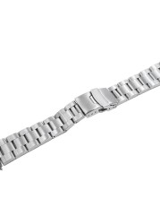 CARLYWET - spare watch strap, double pressure buckle, oyster for Seiko, curved buckle, silver, 20 22 mm