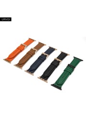 URVOI Band for Apple Watch Series 7 6 SE 5 4 321 Genuine Litchi Grain Leather Strap for iWatch Pin Buckle Black Rose Gold Buckle