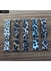 URVOI Leather Strap for Apple Watch Series 7 6 SE 5 4 3 2 1 Printing Strap for iWatch PU Leather Leopard Modern Style 41 45mm