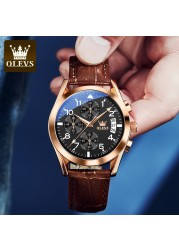 OLEVS Watch 2022 New Fashion Casual Mens Watches Luxury Brand Quartz Watch Premium Leather Waterproof Chronograph Watch for Men