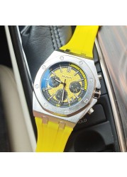 Fashion Quartz Watch Men Yellow Silicone Strap Chronograph Military Watches Sport Auto Date Wristwatch For Man Relogio