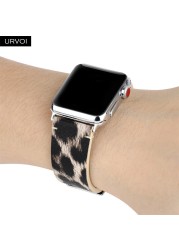 URVOI الفرقة ل أبل سلسلة ساعة 7 6 5 4 3 2 1 SE بولي leather الجلود مع ليوبارد طباعة حزام ل iWatch ستوكات التصميم الحديث