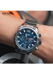 MEGIR 2020- Luxury Watches for Men, Men's Watch, Stainless Steel, Luminous, Water Resistant, Sport Chronograph, Quartz, Blue