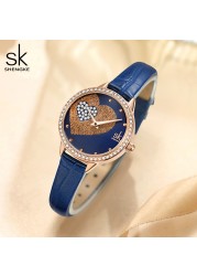 Quartz Watch for Women Luxury Fashion Leather Wristwatch Female Anniversary Gift Office Casual Shopping Rhinestone Heart Clock