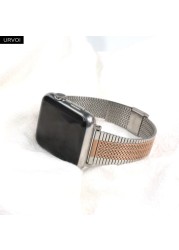 URVOI Stainless Steel Thin Strap for Apple Watch Series 7 6 SE 5 4 3 2 Thin Metal Chain Bracelet Fold Buckle for iWatch 41 45mm