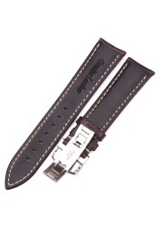 Soft Antique Watch Strap for Men and Women, Dark Brown, Genuine Leather, Metal, Butterfly Deployment Buckle, 18-24mm