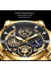 Men's Quartz Watch Automatic Calendar Movement Stainless Steel Luxury Rhinestone Waterproof Elite Men's Watch Relogio Masculino