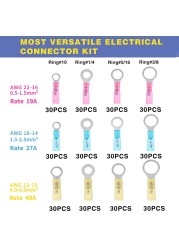 360pcs Marine Grade Heat Shrink Loop Connectors - Heat Shrink Wire Connectors Tinned Red Copper Insulated Loop Terminals Crimp Terminals