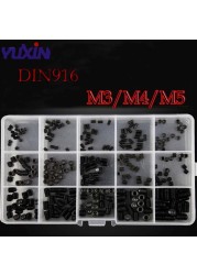 300pcs DIN916 M3 M4 M5 12.9 Grade Black Socket Screw Assortment Allen Head Socket Hex Set Grub Screw Box Kit