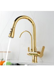 Gold Touch Filter Kitchen Mixer Tap Dual Handle Hot Cold Brass Kitchen Sink Faucets Smar Sensor Touch Pull Out Kitchen Faucets