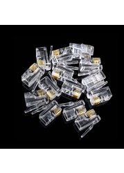 100pcs/lot RJ11 4P4C New Crystal Head Modular Plug Gold Plated Network Connector Wholesale