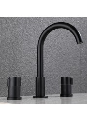 Faucet modern bathroom cabinet washbasin hot and cold double handle three-hole washbasin split three-piece faucet 01-587