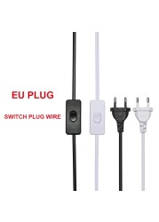 High Quality Power Cord 2.4m Switch Plug Cord Two Pin Plug Cable Extension Cord American Adapter Black and White LED Light Cord