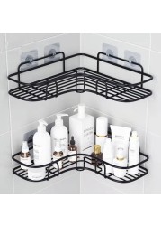 Bathroom kitchen Punch Corner Frame Shower Shelf Wrought Iron Shampoo Storage Rack Holder with Suction Cup bathroom accessories