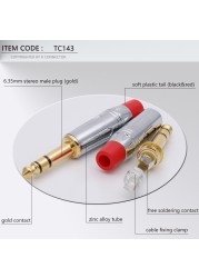 Male Plug, 10pcs 6.35mm Jack 3 Poles Stereo 6.3mm Gold Plated Copper Solder Wire Connector 1/4 Inch Microphone Jack