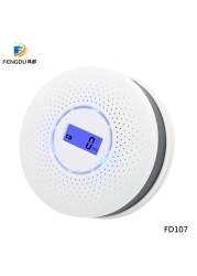 Newest 2 in 1 LED Digital Gas Smoke Alarm Co-Carbon Carbon Monoxide Detector Voice Warning Sensor Home Security High Sensitivity Protection