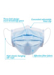 10-600pcs Disposable Masks Blue Mascarillas quiurgicas homology adas Mouth Face Mask Adult Blue 3 Layers Non-woven Filter Masque