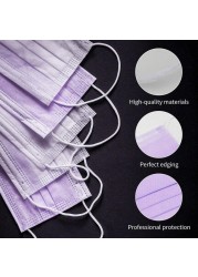 Disposable Mouth Mask 10-200pcs Purple Face Mask Anti-Dust 3 Ply Safety Protection Film Mascarillas Breathable Fashion Facemask