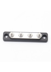 Bus Terminal Bar and Cover High Current 4 Way Busbar Distribution Block Assembly 4 Way 100A + Clear Top Cover for 12/24V Car