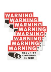 5pcs Security Camera In Use Waterproof Self-adhesive Warning Stickers Safety Signs Decal Reflective Tape Decoration