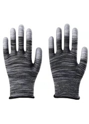 12 Pairs Anti-Static Cotton Work Gloves Thin Wear-Resistant Professional Mesh Construction Gloves PU Coated Anti-Slip Construction Gloves Woodworking Household Ladies Black