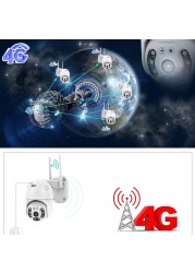 4G سيم بطاقة IP كاميرا 2MP/3MP/5MP HD كاميرا واي فاي PTZ كاميرا بشكل قبة في الهواء الطلق بطريقتين الصوت الأمن CCTV P2P الأشعة تحت الحمراء للرؤية الليلية 30M