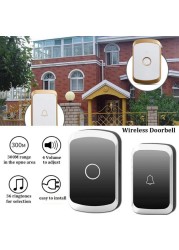 Intelligent Home Security Wireless Doorbell Waterproof AC 100-240V 300M Range Flash Doorbell for Home Office Smart Life