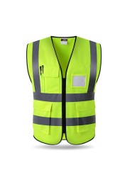 Reminder With Zipper Waistcoat Wear Resistant High Visibility Easy Clean Safety Vest Reflective Multi-Pocket Night Construction