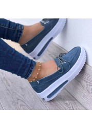 Women Shoes 2022 Platform Increase Casual Shoes Solid Color Round Toe Loafers Women Buckle Wedge Women's Shoes Zapatos De Mujer